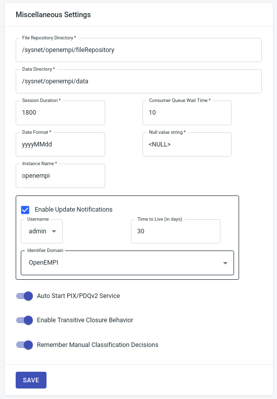 Settings Page screenshot