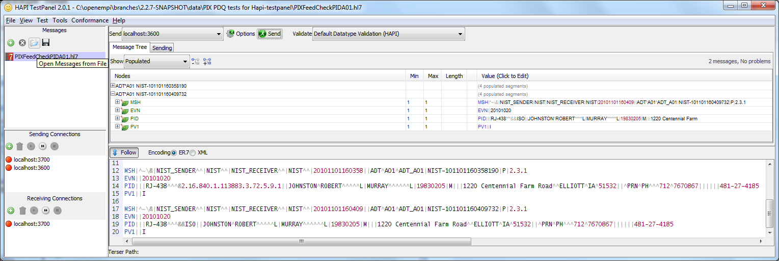 PIX/PDQ Message Tool screenshot