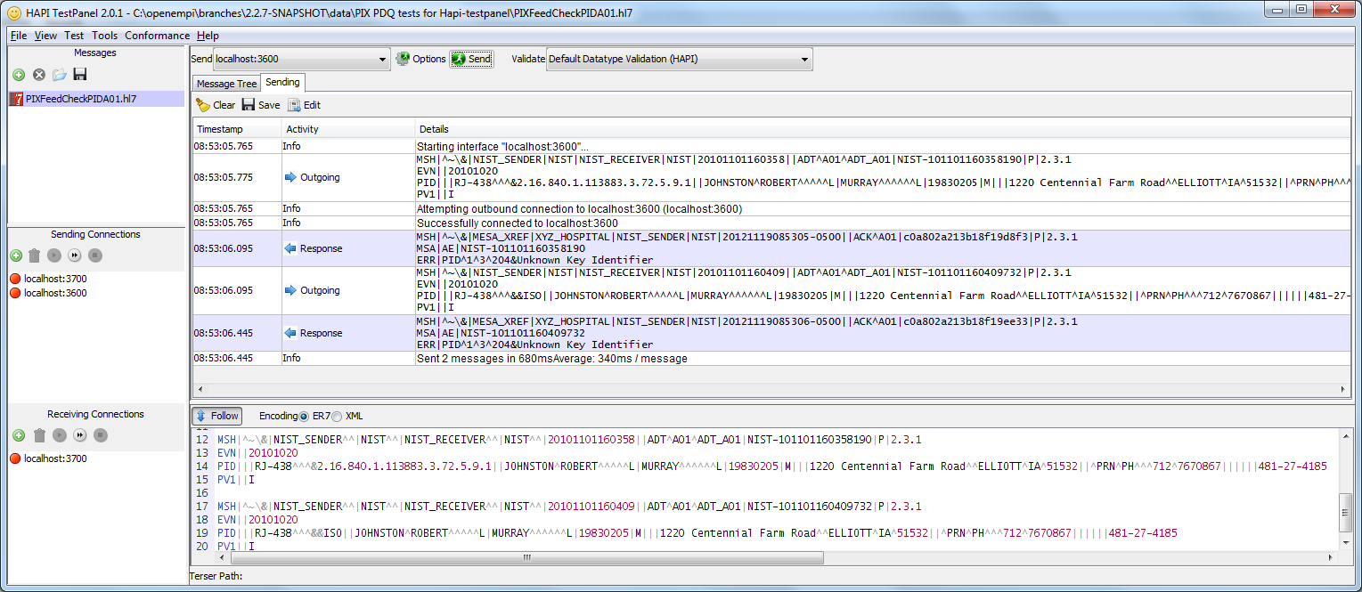 PIX/PDQ Message Tool screenshot