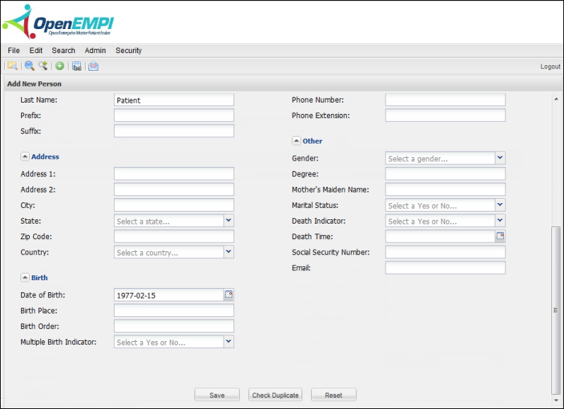 Add Person screenshot