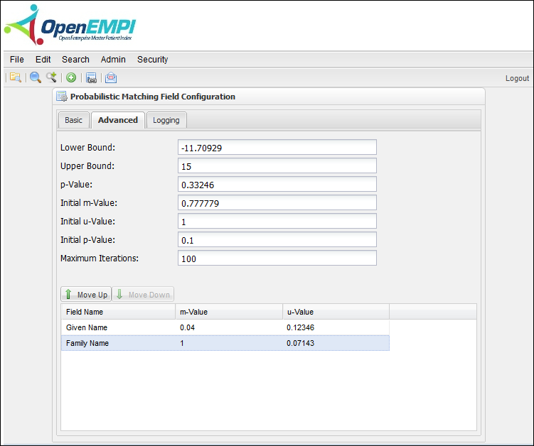 Matching Configuration screenshot