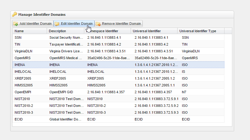Manage Identifier Domains screenshot