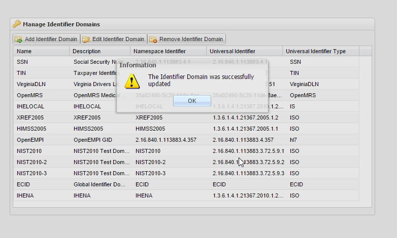 Manage Identifier Domains screenshot
