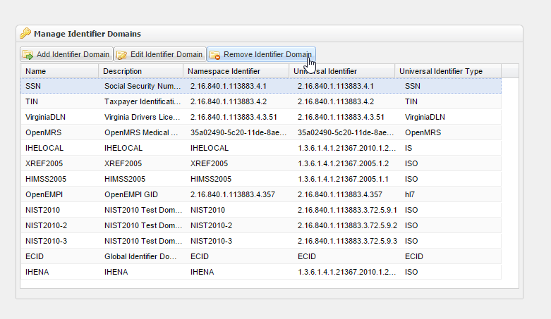 Manage Identifier Domains screenshot