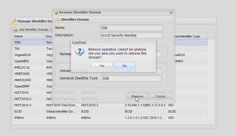 Manage Identifier Domains screenshot