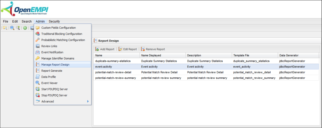 Manage Report Design screenshot