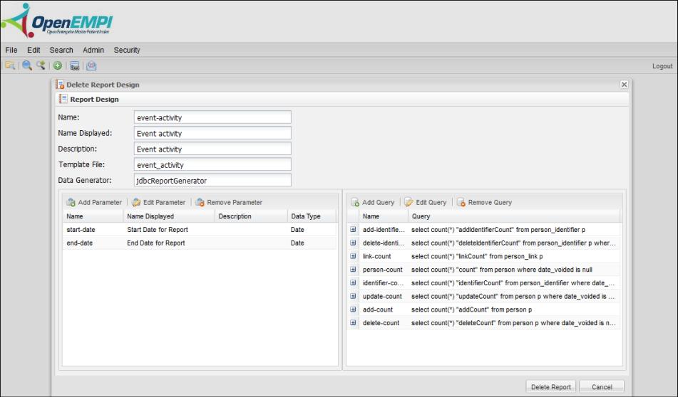 Manage Report Design screenshot
