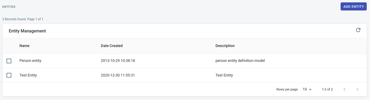 Entities Page screenshot