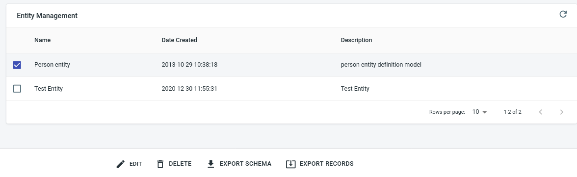 Entities Page screenshot