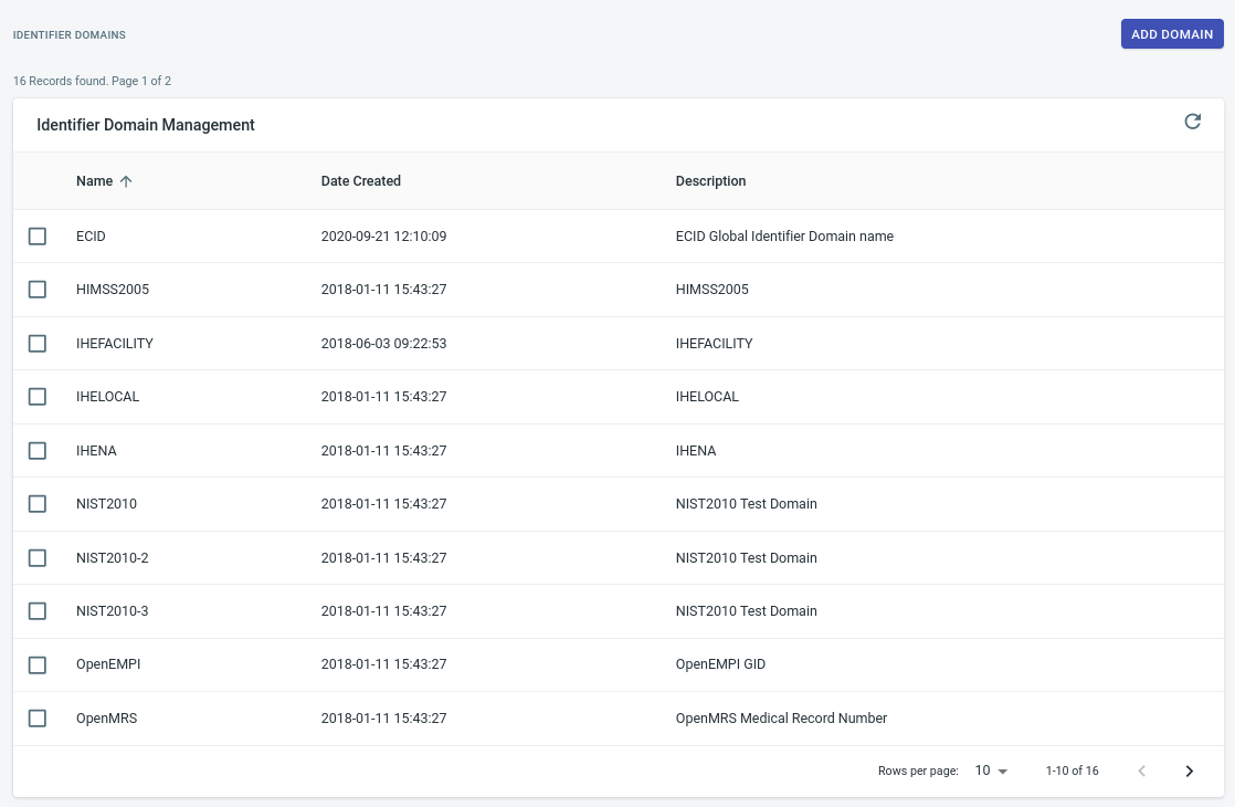 Identifier Domains Page screenshot
