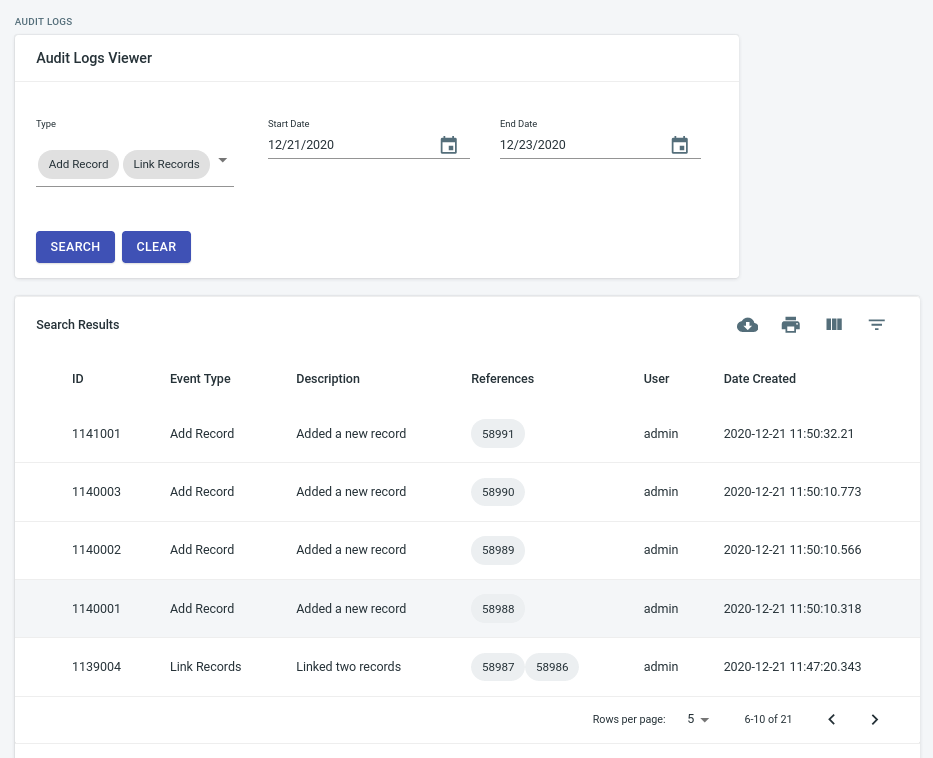 Audit Logs Page screenshot