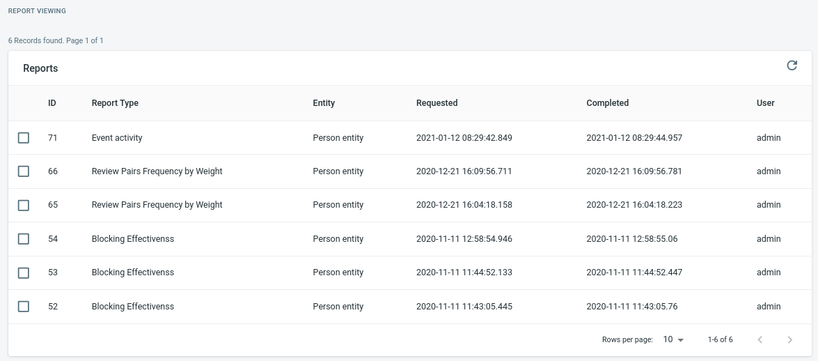 View Reports Page screenshot